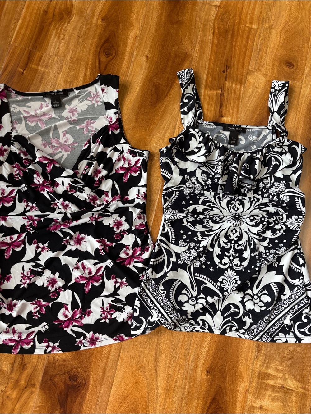White House Black Market Women’s Black Floral & Black/White Medallion Tank Tops